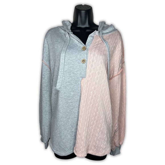 BiBi Pink and Grey Half Button Sweatshirt Hoodie - Picture 4 of 5